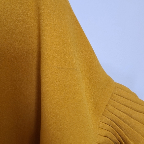 Ontwelfth | Golden Yellow Pleated Ruffle Sleeve Shift Dress - Picture 6 of 7